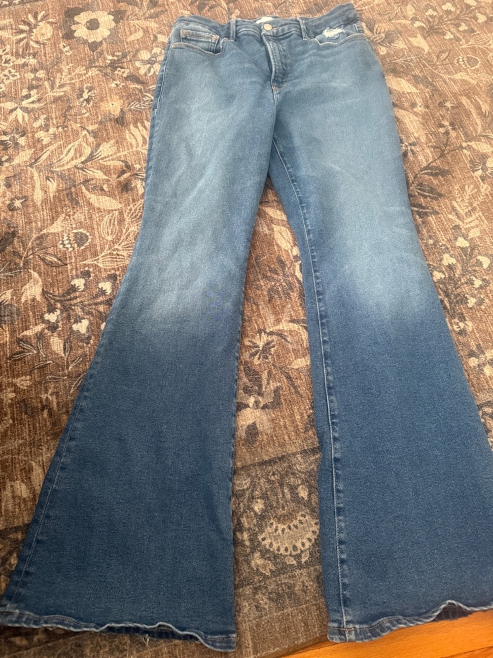 Good American Good Legs Flare Indigo Jeans Size 31/12 Distressed Hem EUC - Picture 5 of 11